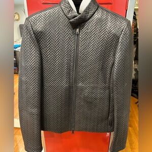 NWOT Emporio Armani Men's Lamb Leather Chevron Bomber Jacket Black